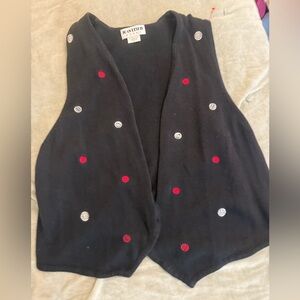 Jan Leslie Black Vest with Red and White Dots